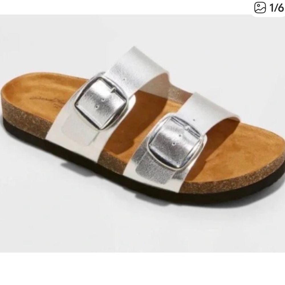 3 for $20 Universal Thread Metallic Silver Devin Sandals Size 6
